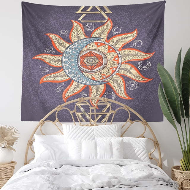 Tapiz estético con diseño de sol y luna para pared, 150 x 100 cm, microtela