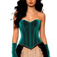 thumbnail image 3 of Women's Emerald Green Velvet Jacquard Strapless Corset Sweetheart Bust Steel Boned Waist Trainer for Victorian Renaissance, 3 of 7