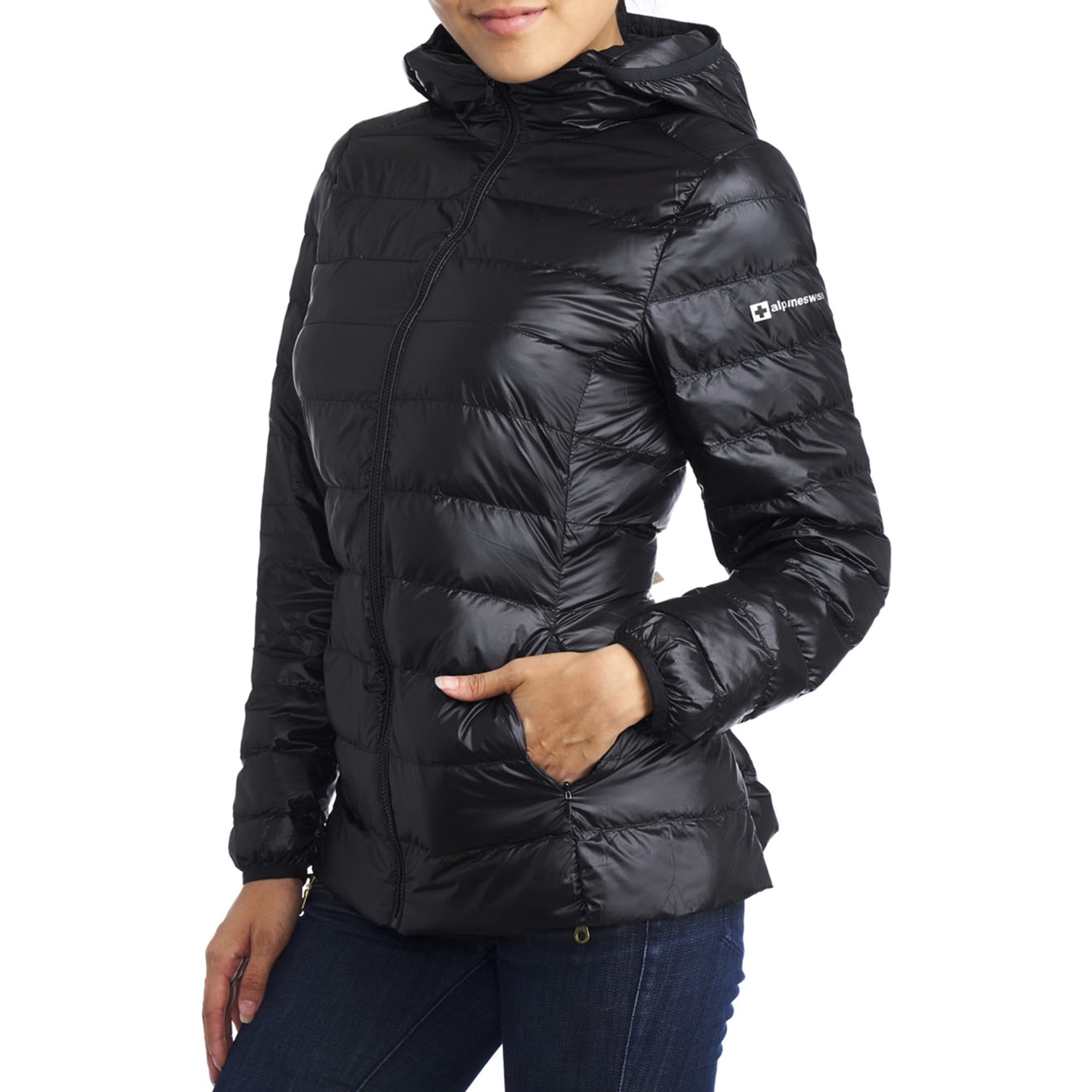 AlpineSwiss Womens Hooded Down Alternative Puffer Jacket Warm Light Bubble Coat Walmart