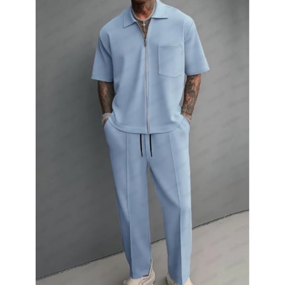 ANVTT Men's Tracksuits 2 Pieces Set Long Sleeve Causal Full Zip Hiking Jogging Gym Sports Sweatsuit for Men 2 Piece Outfits white-L