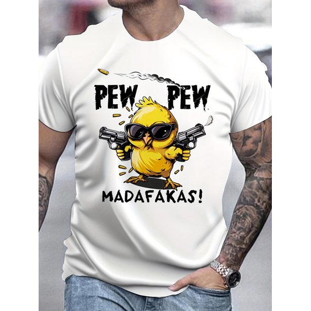 Men's Breathable Cool Chick Cartoon Print Short Sleeve T-Shirt, Casual Streetwear Fashion, Round Neck, Summer Casual Wear For Men, Suitable For Running, Fitness, And Daily Wear, Casual Sporty Tee