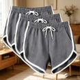 thumbnail image 2 of Wensltd Women 3 Pieces Curved Hem Shorts with White Trim Elastic Waist Drawstring Casual Workout Shorts Gray, 2 of 7