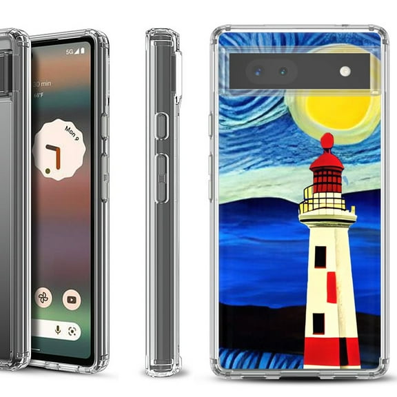 Shockproof Bumper Phone Case for Google Pixel 6a, by OneToughShield ® - Starry Night Lighthouse