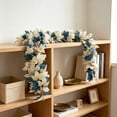 thumbnail image 5 of Tibetan Blue Artificial Maple Leaf Vines, White and Navy Plastic Hanging Fall Leaf Garland, 175cm Long Staircase, Dining Table, Fireplace All Season Decoration, 5 of 7