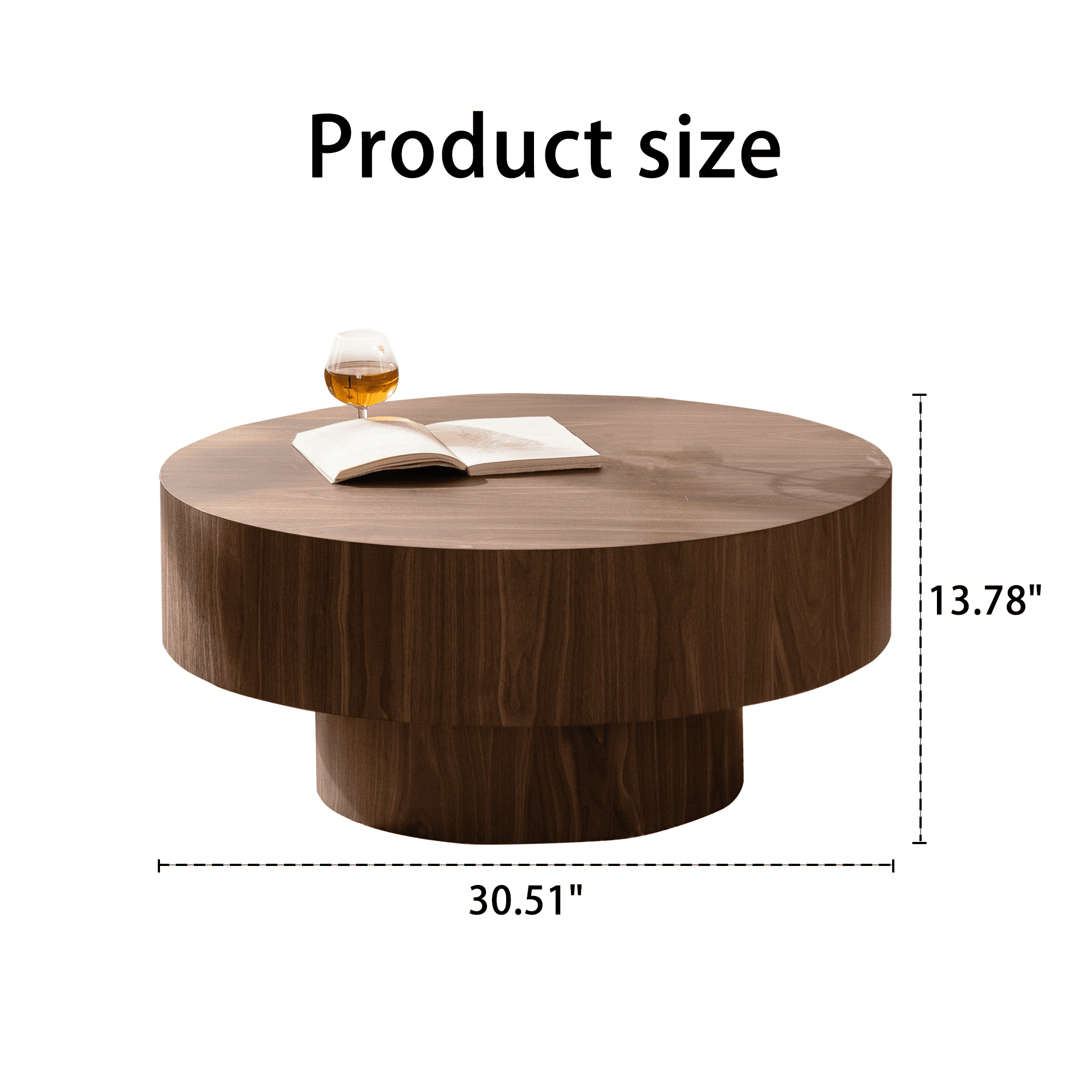Leumius Round Wood Coffee Table, Walnut Wood Accent Tables for Bedroom, Living Room, Office