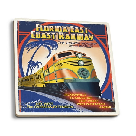 Key West, Florida - East Coast Railway - Lantern Press Artwork (Set of 4 Ceramic Coasters - Cork-backed, (Best Roller Coasters On The East Coast)