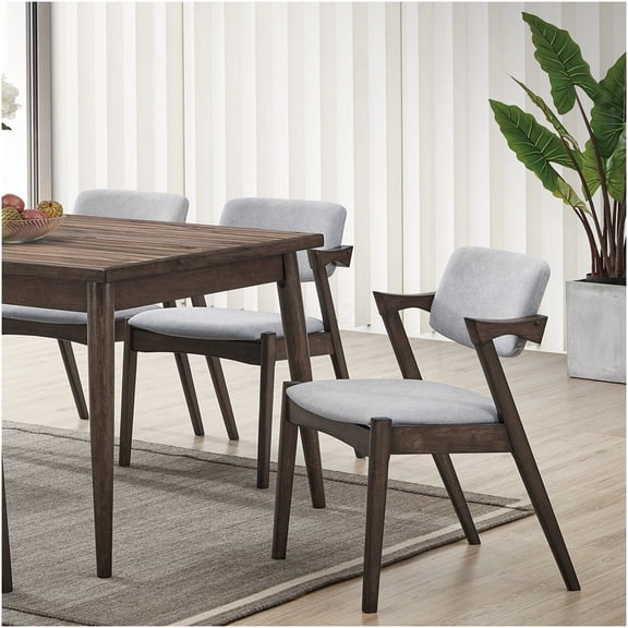 Mid-Century Modern Dining Chairs Set of 2, Walnut Upholstered Fabric Seat Side Chairs for Kitchen Dining Room