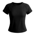 thumbnail image 4 of DuoJiaJ Womens Workout Top, Slim Fit Crew Neck Short Sleeve Activewear Black L, 4 of 5
