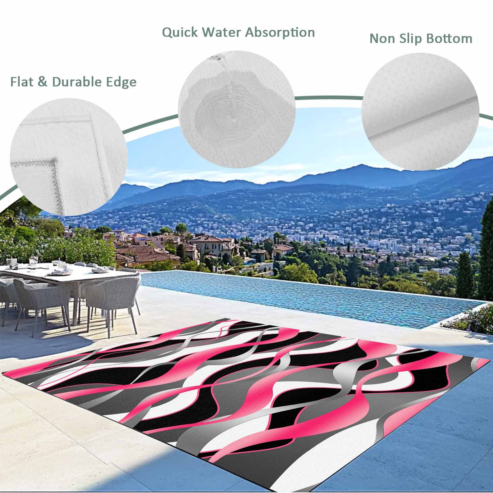 Outdoor Rug 5x8 ft Pink Black Grey Lines Waterproof Outdoor Patio Rug Mat Non Slip Outside Area Rugs Carpet for RV,Camping,Porch,Deck,Pool,Balconybackyard,Modern Abstract Stripes