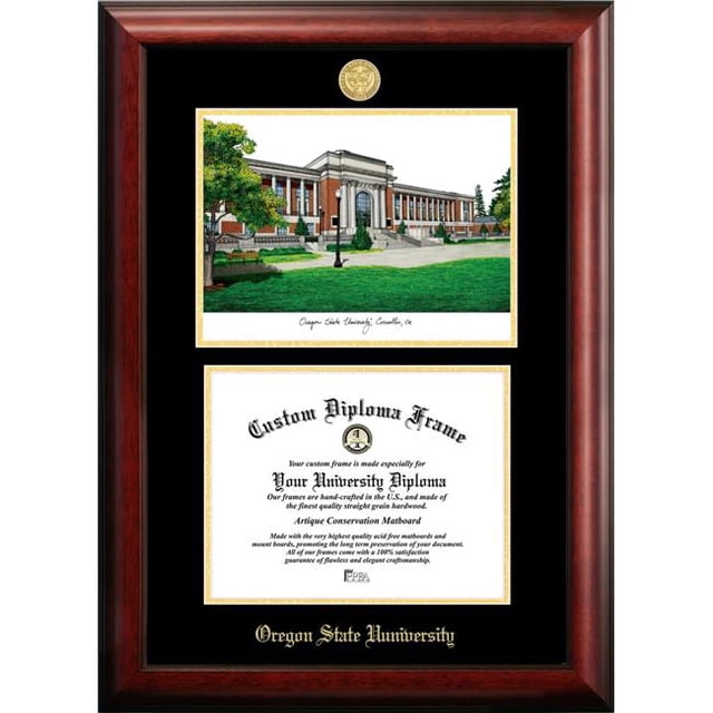 Campus Images OR996LGED-108 10 x 8 in. Oregon State University Gold Embossed Diploma Frame with Lithograph - Satin Mahogany