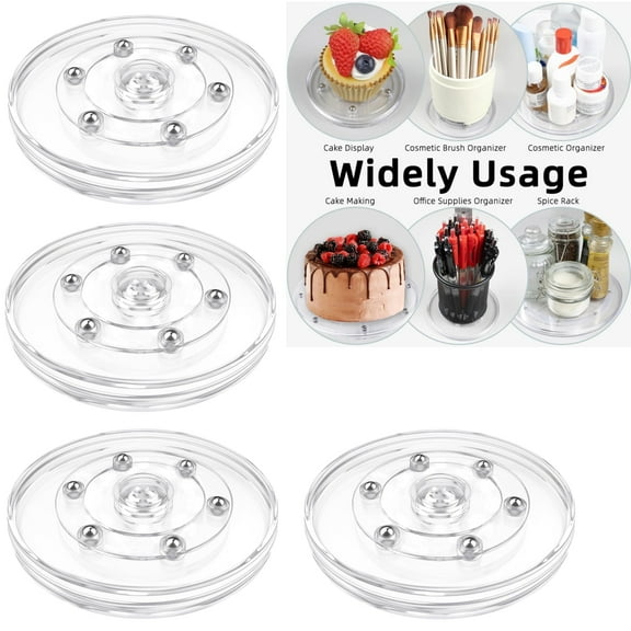 Artrylin 4Pcs Lazy Susan Turntable, 4 inch Round Acrylic Lazy Susan Turntable for Cabinet,Small Rotating Organizer for Kitchen Cabinets, Makeup Counter, Spice Racks,Table Top