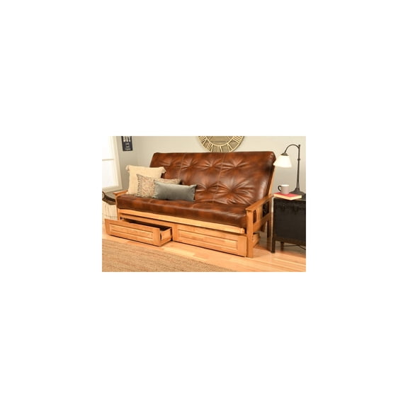 Futon Frame with Mattress & Drawers - Hardwood Sofa Bed for Living Room