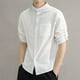 thumbnail image 1 of pstuiky Camisa de manga corta para hombre, Camisa informal de manga corta con cuello alto y botones para hombre, color liso ropa de hombre l, 1 of 5