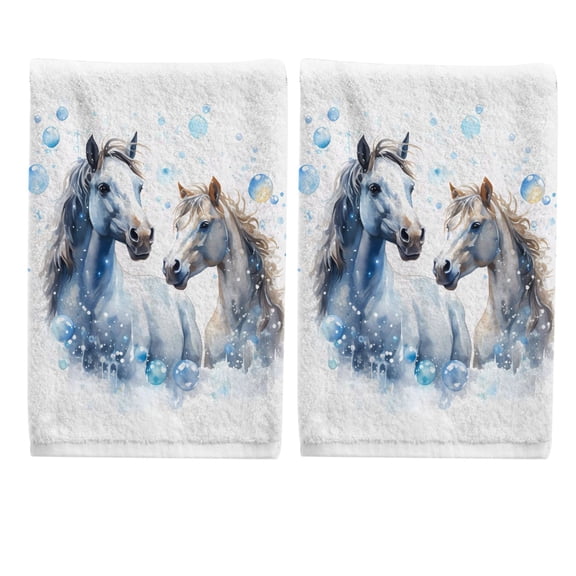 Ryvnso Horses in Blue Hand Towels Set for Bathroom Cotton Face Towel Decorative 15.5x29.5 inch