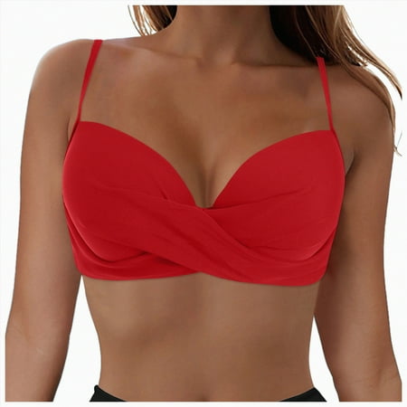 ORT Bikini Tops for Women Push Up Swimsuit Top Lace Up Padded Bathing Suit Tops Twist Bikini Top Only(Red XL)