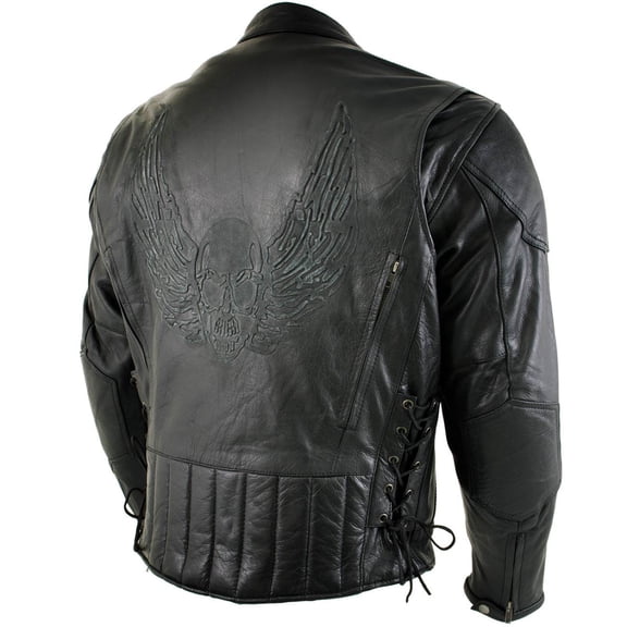 Milwaukee Leather LKM7009 Men's Flying Mayhem Skull Premium Black Leather Motorcycle Riders Jacket w/ CE Armor Protection 2X-Large