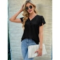 thumbnail image 4 of Womens Dressy Casual Shirts Short Sleeve V Neck Work Blouse Business Casual Summer Tops 2025 Black L, 4 of 7