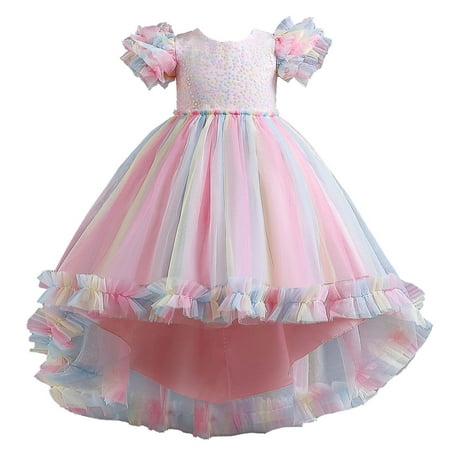 

TUOBARR Summer Savings Clearance! Ball Gown Dresses for Girls Children Baby Girls Middle-aged Children s Sequin Contrast Gauze Skirt Halloween Cosplay Masquerade Dress Multicolor 160
