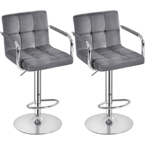 Counter Height Bar Stools Set of 2 Velvet Swivel BarStools for Kitchen Stool Height Adjustable Counter Stool Barstools with Armrest, Velvet, Grey