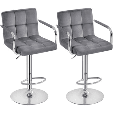 Counter Height Bar Stools Set of 2 Velvet Swivel BarStools for Kitchen Stool Height Adjustable Counter Stool Barstools with Armrest, Velvet, Grey