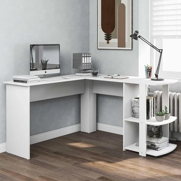 Escritorio esquinero de oficina para juegos en forma de L, escritorio grande para computadora, mesa de juegos para estudio, estación de trabajo para oficina en casa (blanco)