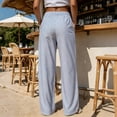 thumbnail image 6 of Uaswgudfs Women's Striped Wide Leg Pants, Elastic Waist Drawstring Pockets Full Length Casual Trousers for Beach Vacation Daily Lounge Wear, 6 of 9
