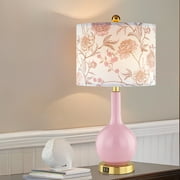 Cinkeda Pink Ceramic Table Lamp with USB Ports Floral Shade 3 Way Dimmable Touch Control Single Nightstand Lamp 24 Modern Gold Bedside Lamps for Living Room Bedroom