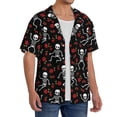thumbnail image 4 of Naloa Skeleton with Roses Men's Loose Fit Cuban Collar Short-Sleeve Shirt with Button-down and Chest Pocket for Everyday Wear Outings - Small, 4 of 7