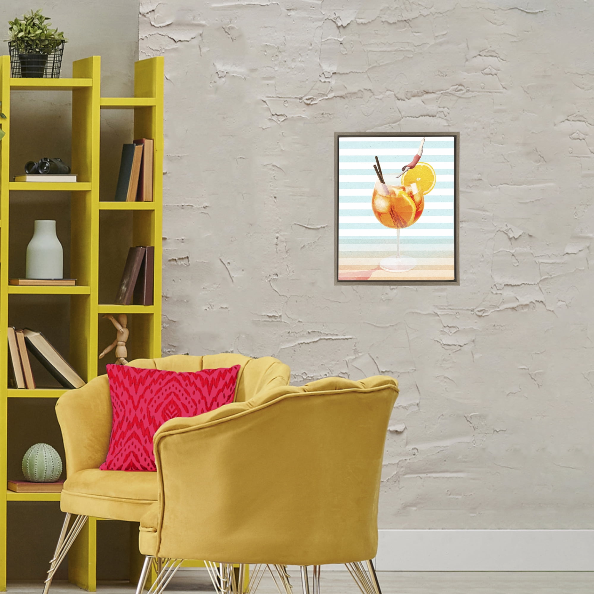 Spritz Cocktail Dive Brown Framed Floater Canvas Wall Art, design by Lil' Rue