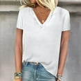 thumbnail image 2 of Women's V Neck Cotton T Shirts Color Block Short Sleeve Tops for Women Summer Casual Loose Fit Basic Shirts (White 2XL), 2 of 4
