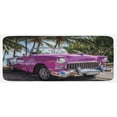 thumbnail image 1 of Cars Kitchen Mat, Classic Colored Cabriolet Car Parked on the Beach in Cuba Seaside Exotic Trees Print, Plush Decorative Kitchen Mat with Non Slip Backing, 47" X 19", Violet Green, by Ambesonne, 1 of 1