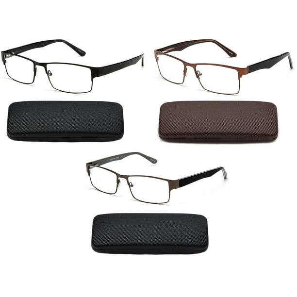 3 Pairs Premium Optical Hinge Reading Glasses Metal Frame Rectangle