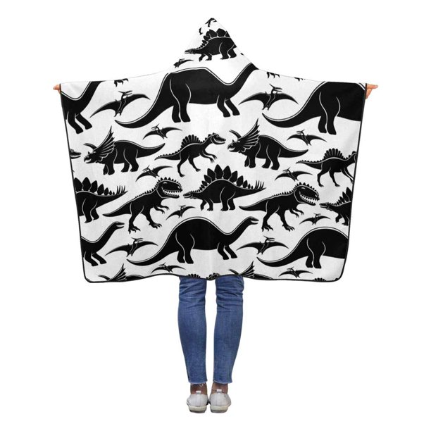 ASHLEIGH Black White Dinosaurs Hooded Blanket 40x50 inches Toddler Kid