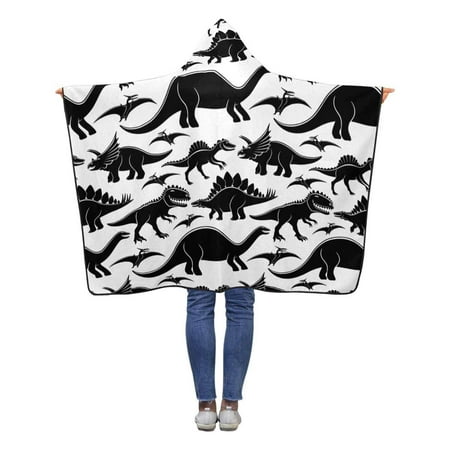 ASHLEIGH Black White Dinosaurs Hooded Blanket 40x50 inches Toddler Kid Baby Boys Girls Polar Fleece Blankets Throw Wrap