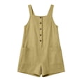 thumbnail image 5 of cfhntfmh Summer Rompers for Women Casual Loose Fit Shorts Square Neck Sleeveless Button Jumpsuits Summer Vacation Clothes, 5 of 6