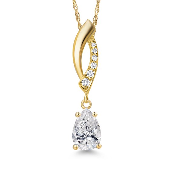 Gem Stone King 14K Yellow Gold Lab Grown Diamond Pendant Necklace for Women | 0.55 Cttw | Gemstone April Birthstone | Pear Shape 7X5MM | DEF Color | VVS-VS Clarity | With 18 inch Chain