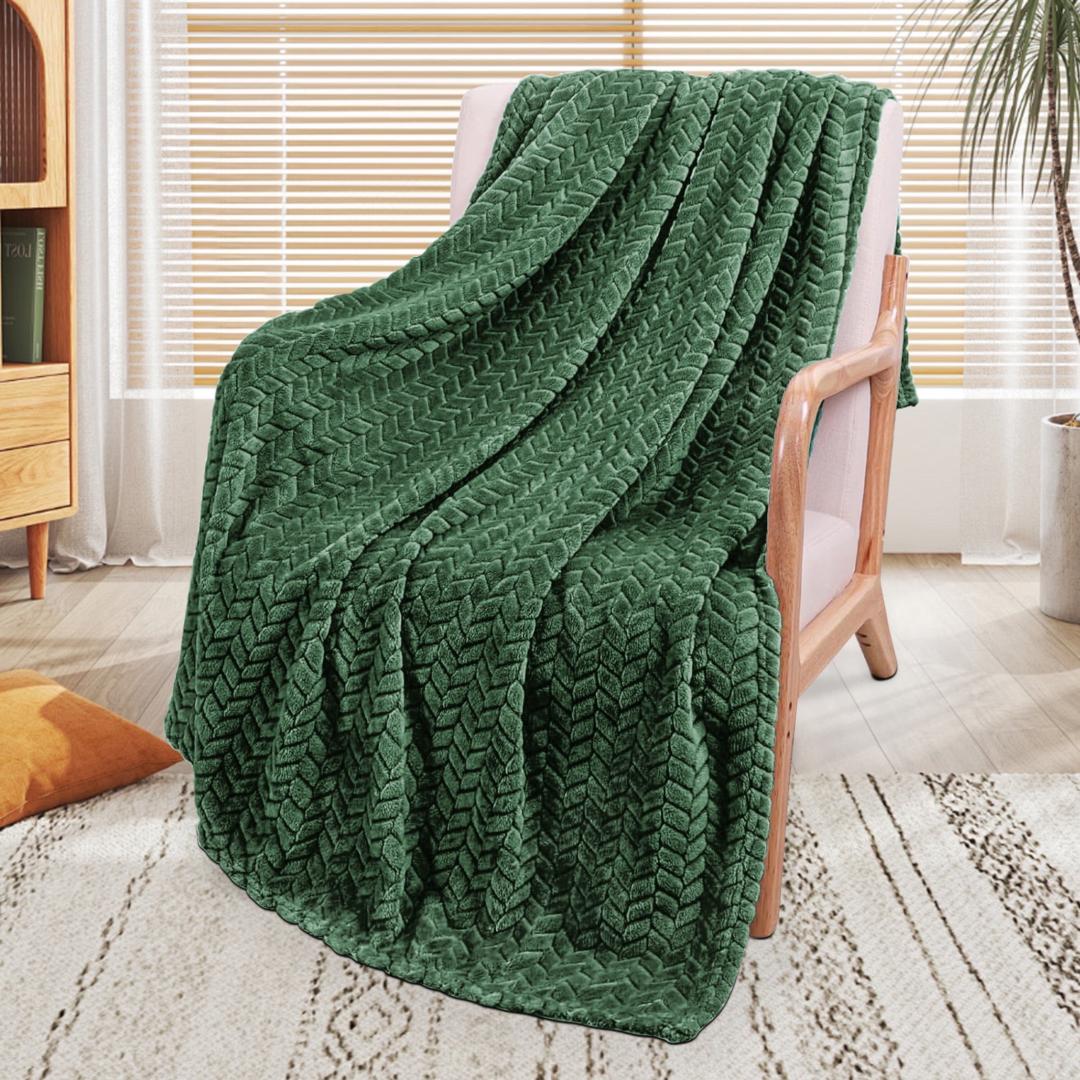 Fleece Throw Blanket, 50''x60'', Green Blanket Cozy Plush Fleece Blanket Throw Size, Flannel Blankets for Sofa