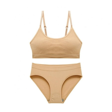 

Newway Women V Neck Cami Bra Underwear Set Seamless Lingerie Crop Top+Ribbed Panties for Girls