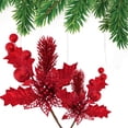 thumbnail image 4 of Paquete de 6 púas navideñas con purpurina en aerosol con flores artificiales y hojas de fruta para decoración navideña del hogar, 4 of 5