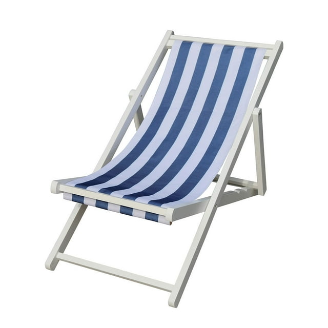 Beach Lounge Chair Wood Sling Chair Navy Style Back Adjustable Outdoor Chaise Lounge for Garden Patio Light Blue