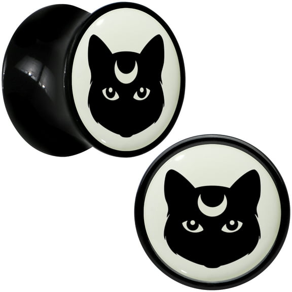 Body Candy 00 Gauge 2PC Black Acrylic Glow in the Dark Mystic Kitty Cat Saddle Plugs Double Flare Plug Ear Plug Gauges 10mm