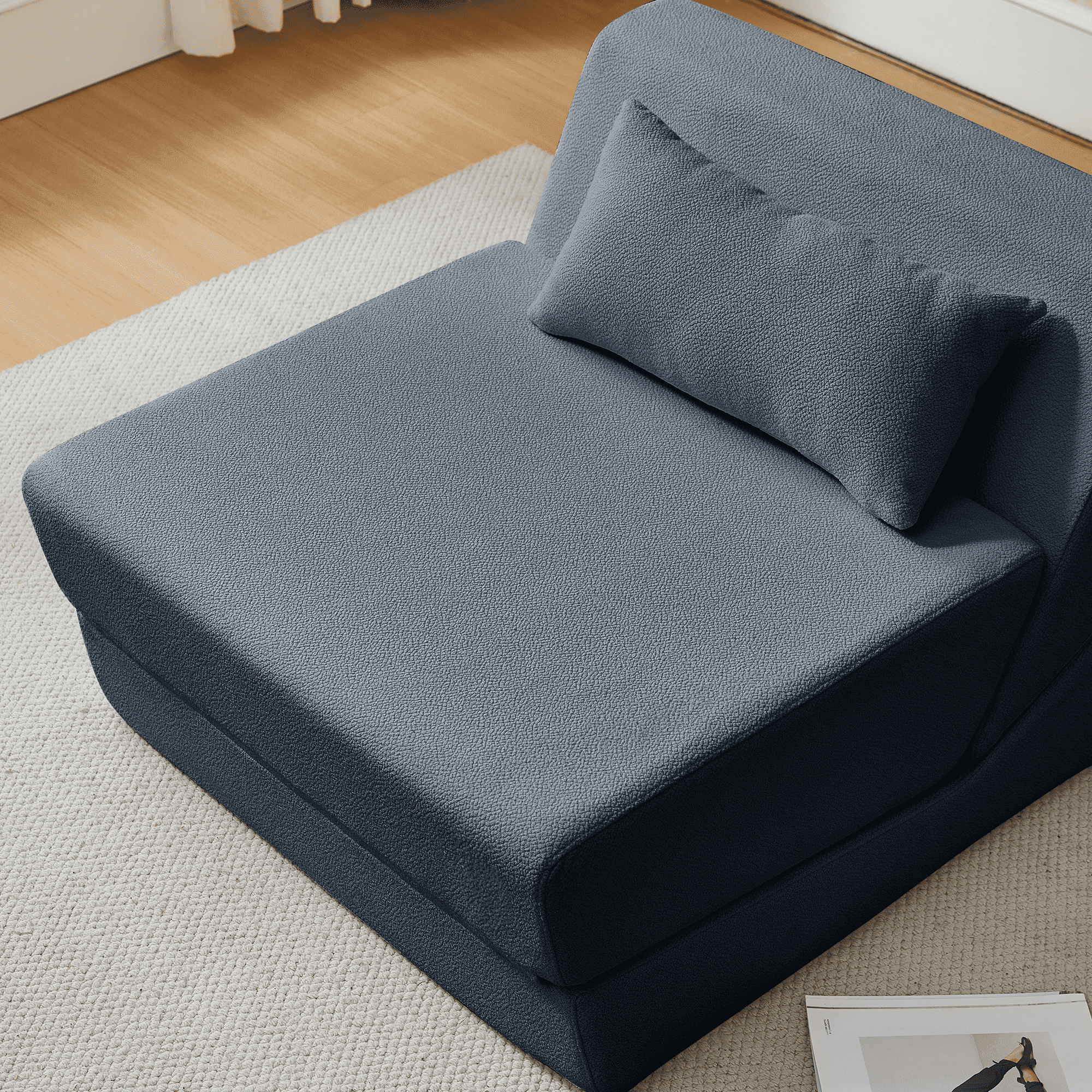 MAYEERTY Leisure Convertible Alpaca Wool Fabric Sofa Chair Modern 2-in-1 Functional Compressed Sofa Bed Perfect for Small Space Living Room Dormitory Apartment Study