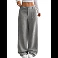 thumbnail image 3 of Pantalones Anchos de para Mujer, Rectos, con Botones y Cremallera Frontal, y Bolsillos Gris XL, 3 of 10