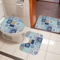 thumbnail image 5 of Blue Flower Checkered Bathroom Rugs Set Abstract Retro Pastoral Blossom Art Floral Non Slip Absorbent Soft Bath Mats 3 Piece Set with Bathroom Rug, U-Shaped Floor Mat, Toilet Seat Cover Small Size, 5 of 9