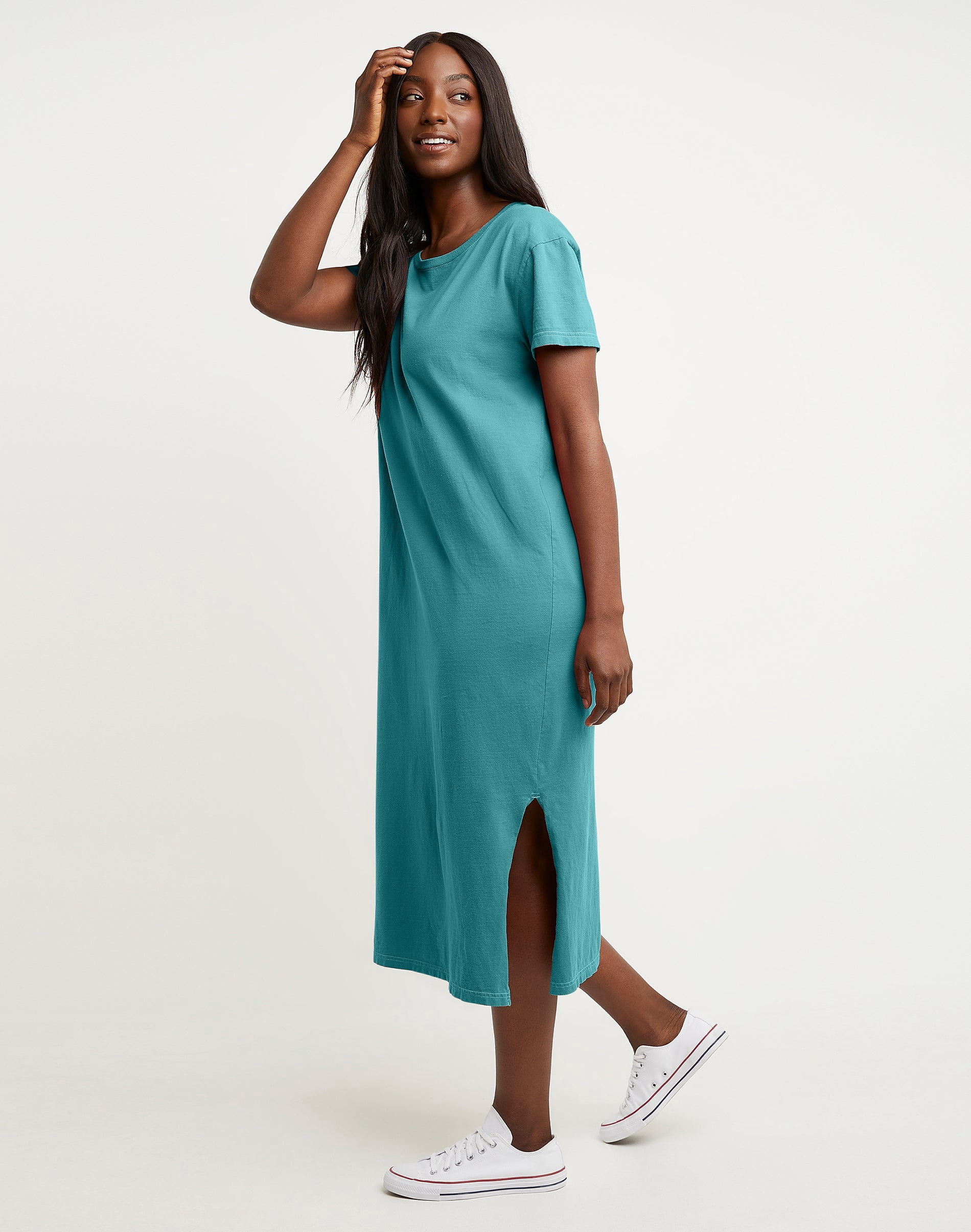 Hanes Women's Garment Dyed Midi Dress Spanish Moss XS