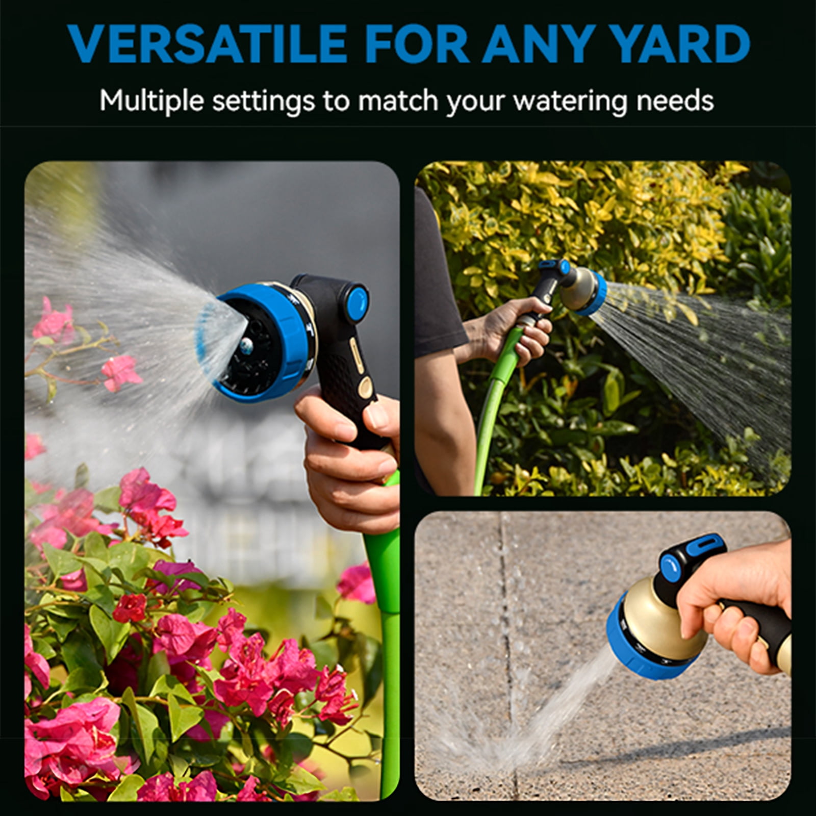 RainPoint Metal Garden Hose Nozzle 10-Spray Patterns Thumb Control Water Hose Sprayer Adjustable Flow for Watering Plants, Washing Cars,Washing Pets