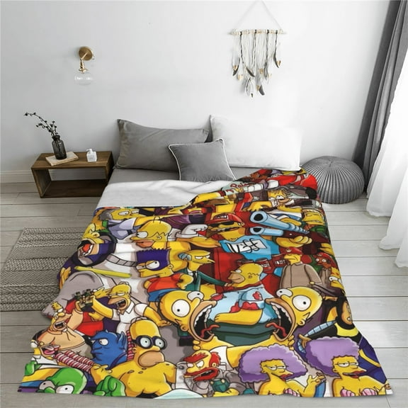 Simpsons Cartoon Printing Throw Blanket, All Seasons Flannel Fleece Blanket, Soft & Warm Plush Blankets for Couch Sofa Bed Camping Travel, 40"x30"
