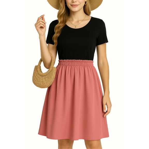 Women's Midi A-Line Dress – Short Sleeve Casual Summer Dress with Pockets, Flowy Floral Sundresses for Women 2025