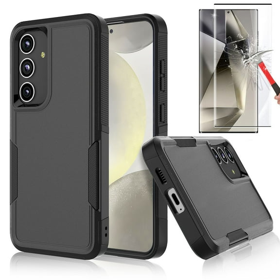 Njjex for Galaxy S24 Phone Case,360°Full Body Shockproof Heavy Duty Protection With Tempered Glass Screen Protector Case Cover for Samsung Galaxy S24 5G 2024 (Black)