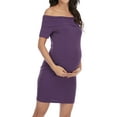 thumbnail image 3 of DYMADE Womens Summer Spliced Solid Short Sleeve Slash Neck Nursing Pregnancy Maternity Bodycon Dresses, 3 of 4